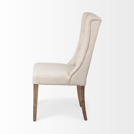 Tufted Cream and Brown Upholstered Linen Wing Back Dining Side Chair HomeRoots