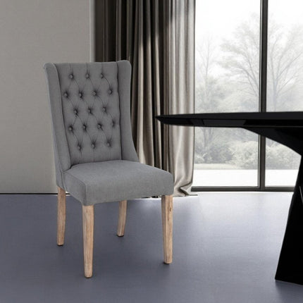 Tufted Gray and Brown Upholstered Linen Wing Back Dining Side Chair HomeRoots