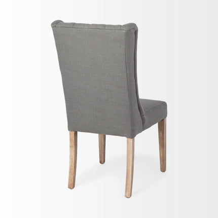 Tufted Gray and Brown Upholstered Linen Wing Back Dining Side Chair HomeRoots