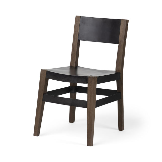 Black And Brown Metal and Wood Open Back Dining Side Chair HomeRoots