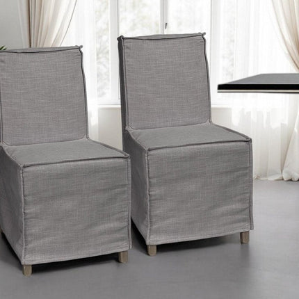 Set Of Two Gray And Brown Slipcovered Wood Parsons Chairs HomeRoots