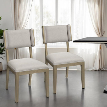 Set Of Two Light Gray And Brown Upholstered Fabric Open Back Side Chairs HomeRoots