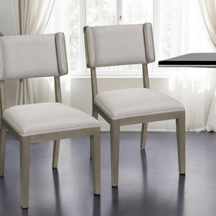 Set Of Two Brown And Light Gray Upholstered Fabric Open Back Side Chairs HomeRoots