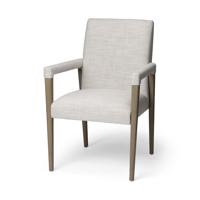 Cream and Brown Upholstered Fabric King Louis Back Dining Arm Chair HomeRoots