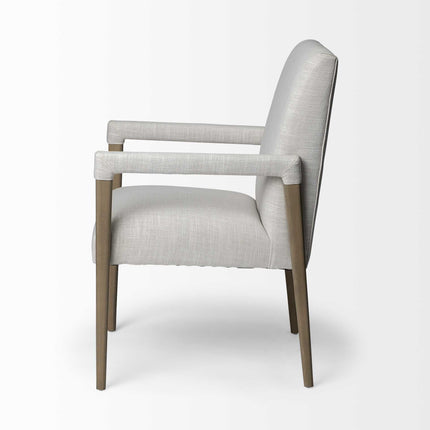 Cream and Brown Upholstered Fabric King Louis Back Dining Arm Chair HomeRoots