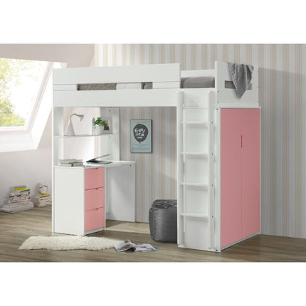 ACME 38040 Nerice Loft Bed, White & Pink (1Set/5Ctn)