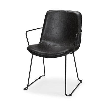 Black Upholstered Faux Leather Dining Arm Chair HomeRoots
