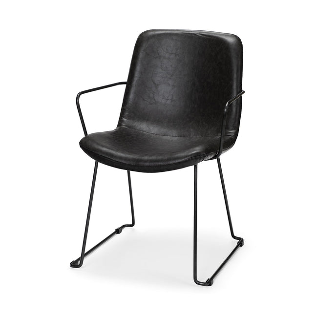 Black Upholstered Faux Leather Dining Arm Chair HomeRoots