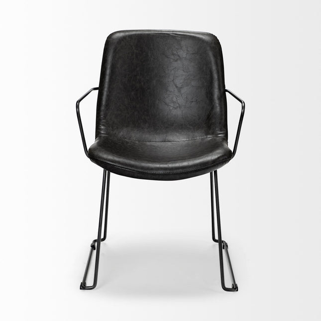 Black Upholstered Faux Leather Dining Arm Chair HomeRoots
