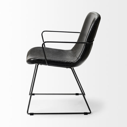 Black Upholstered Faux Leather Dining Arm Chair HomeRoots
