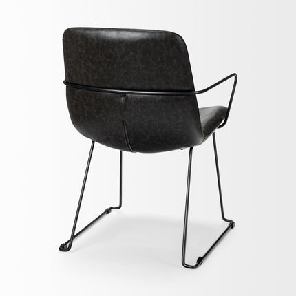 Black Upholstered Faux Leather Dining Arm Chair HomeRoots