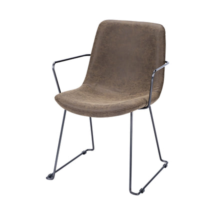Brown and Black Upholstered Faux Leather Dining Arm Chair HomeRoots