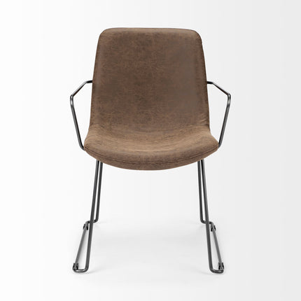 Brown and Black Upholstered Faux Leather Dining Arm Chair HomeRoots