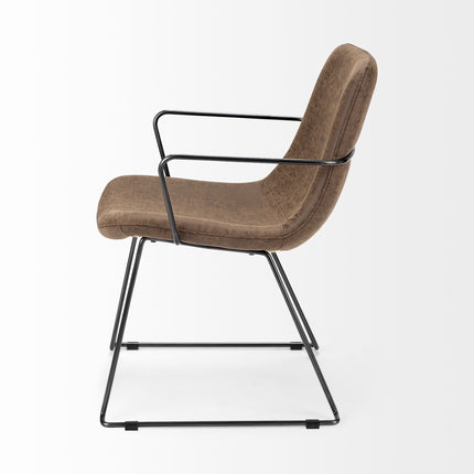 Brown and Black Upholstered Faux Leather Dining Arm Chair HomeRoots