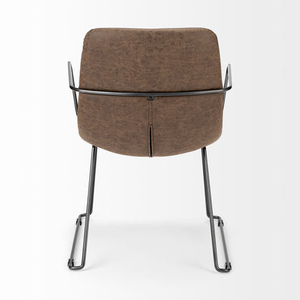 Brown and Black Upholstered Faux Leather Dining Arm Chair HomeRoots