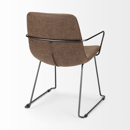 Brown and Black Upholstered Faux Leather Dining Arm Chair HomeRoots