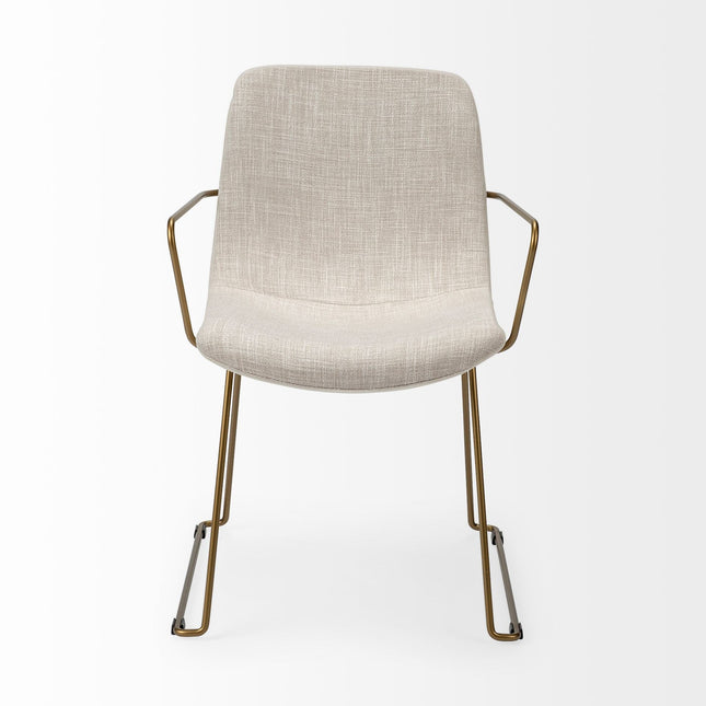 Cream and Gold Upholstered Fabric Dining Arm Chair HomeRoots