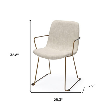 Cream and Gold Upholstered Fabric Dining Arm Chair HomeRoots