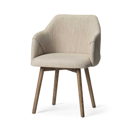 Cream and Brown Upholstered Fabric Dining Arm Chair HomeRoots
