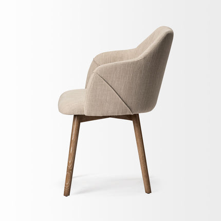 Cream and Brown Upholstered Fabric Dining Arm Chair HomeRoots