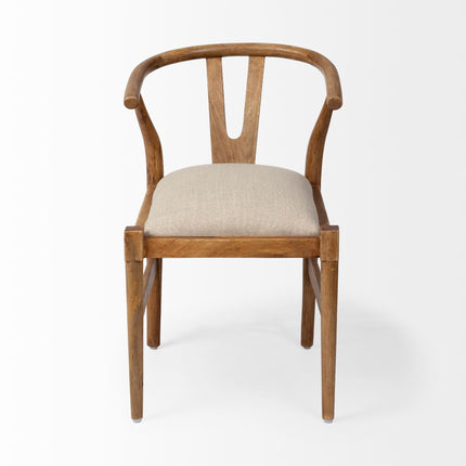 Beige And Brown Upholstered Fabric Wishbone Back HomeRoots