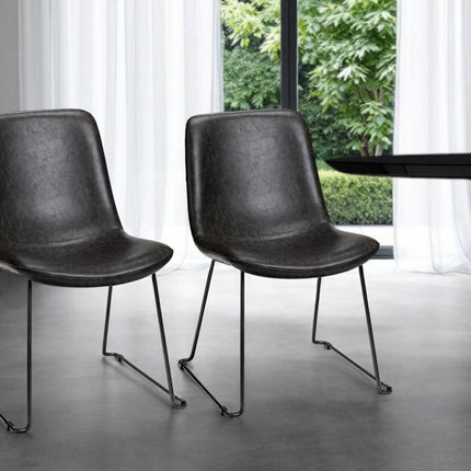 Set Of Two Black Upholstered Faux leather Side Chairs HomeRoots