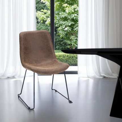 Set of Two Brown and Black Faux Leather Dining Side Chairs HomeRoots