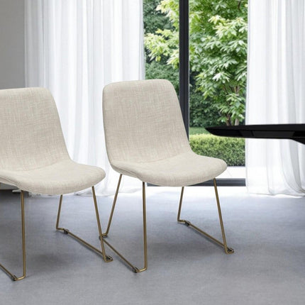 Set Of Two Cream And Gold Upholstered Fabric Side Chairs HomeRoots
