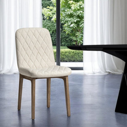 Set of Two Cream and Brown Fabric Dining Side Chairs HomeRoots