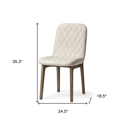 Set of Two Cream and Brown Fabric Dining Side Chairs HomeRoots