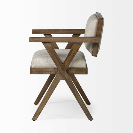 Cream And Brown Upholstered Fabric Open Back Dining Arm Chair HomeRoots