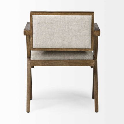 Cream And Brown Upholstered Fabric Open Back Dining Arm Chair HomeRoots
