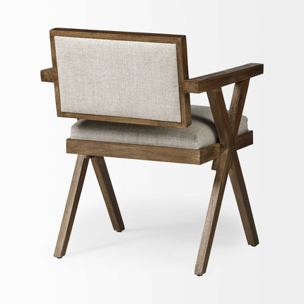Cream And Brown Upholstered Fabric Open Back Dining Arm Chair HomeRoots