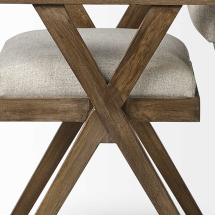 Cream And Brown Upholstered Fabric Open Back Dining Arm Chair HomeRoots