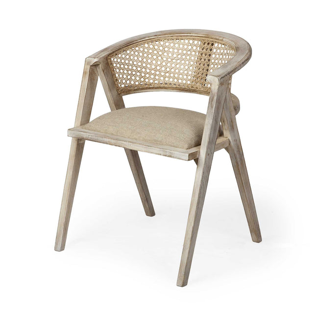 Beige And Gray Upholstered Linen Curved Back Dining Arm Chair HomeRoots