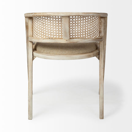 Beige And Gray Upholstered Linen Curved Back Dining Arm Chair HomeRoots