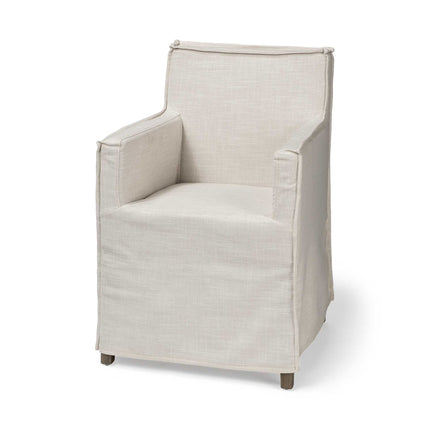 Cream and Brown Slipcovered Upholstered Fabric Dining Arm Chair HomeRoots