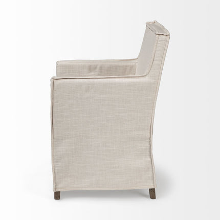 Cream and Brown Slipcovered Upholstered Fabric Dining Arm Chair HomeRoots