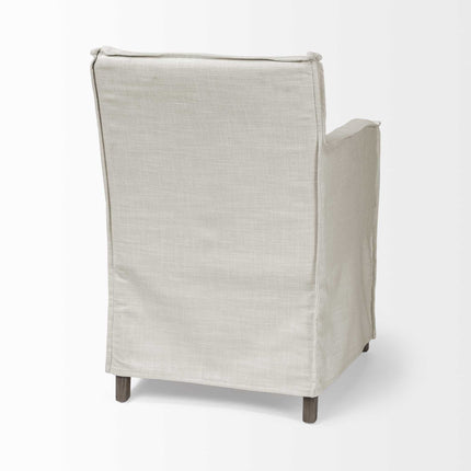 Cream and Brown Slipcovered Upholstered Fabric Dining Arm Chair HomeRoots