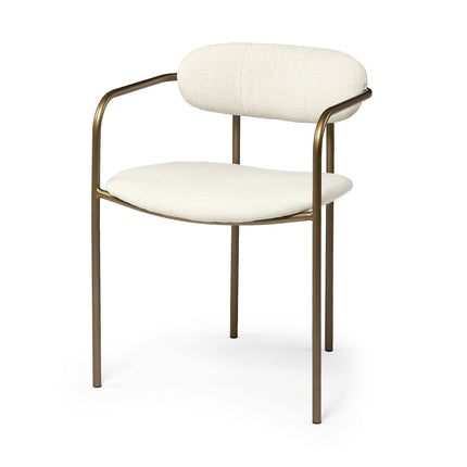 Set of Two Cream and Gold Fabric Open Back Dining Arm Chairs HomeRoots