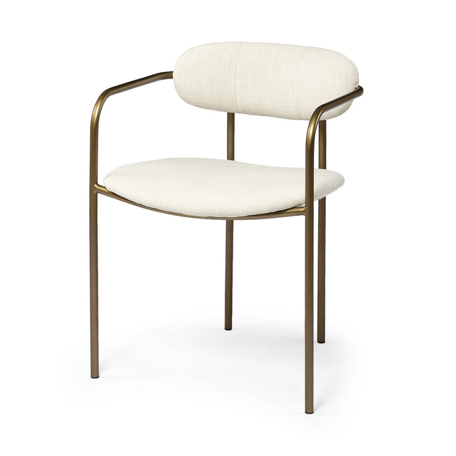 Set of Two Cream and Gold Fabric Open Back Dining Arm Chairs HomeRoots