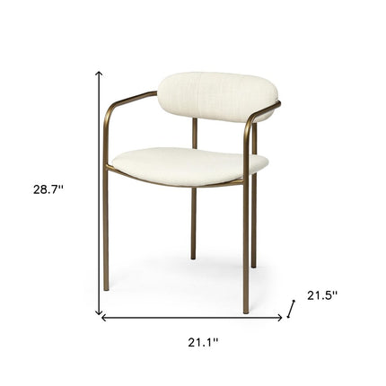 Set of Two Cream and Gold Fabric Open Back Dining Arm Chairs HomeRoots