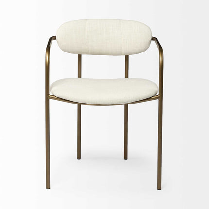 Set of Two Cream and Gold Fabric Open Back Dining Arm Chairs HomeRoots