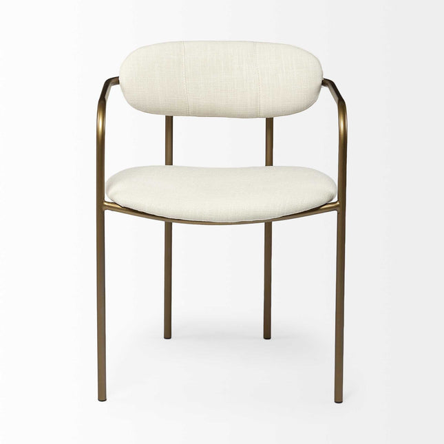 Set of Two Cream and Gold Fabric Open Back Dining Arm Chairs HomeRoots