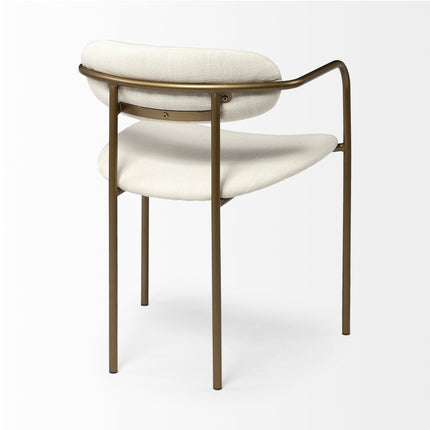 Set of Two Cream and Gold Fabric Open Back Dining Arm Chairs HomeRoots