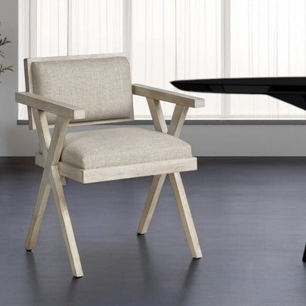 Gray Upholstered Fabric Open Back Dining Arm Chair HomeRoots