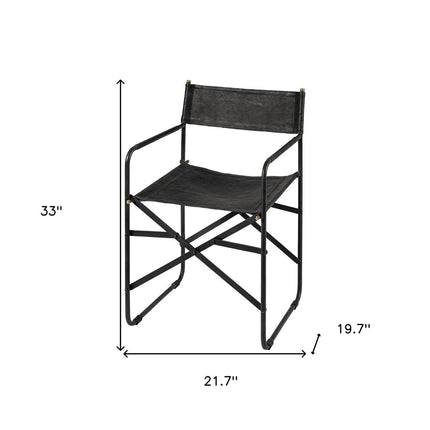 Black Leather Open Back Dining Arm Chair