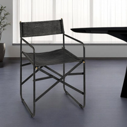 Black Leather Open Back Dining Arm Chair HomeRoots