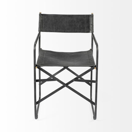 Black Leather Open Back Dining Arm Chair HomeRoots