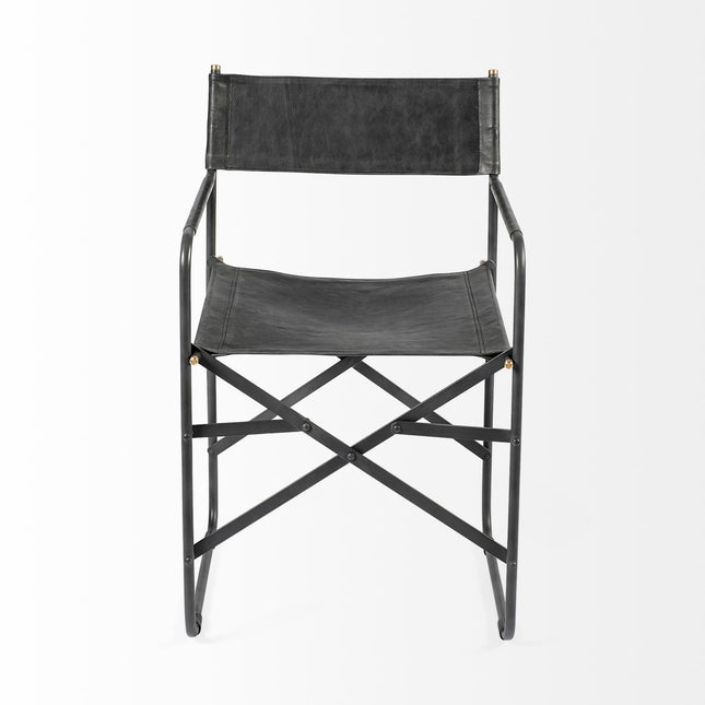 Black Leather Open Back Dining Arm Chair HomeRoots
